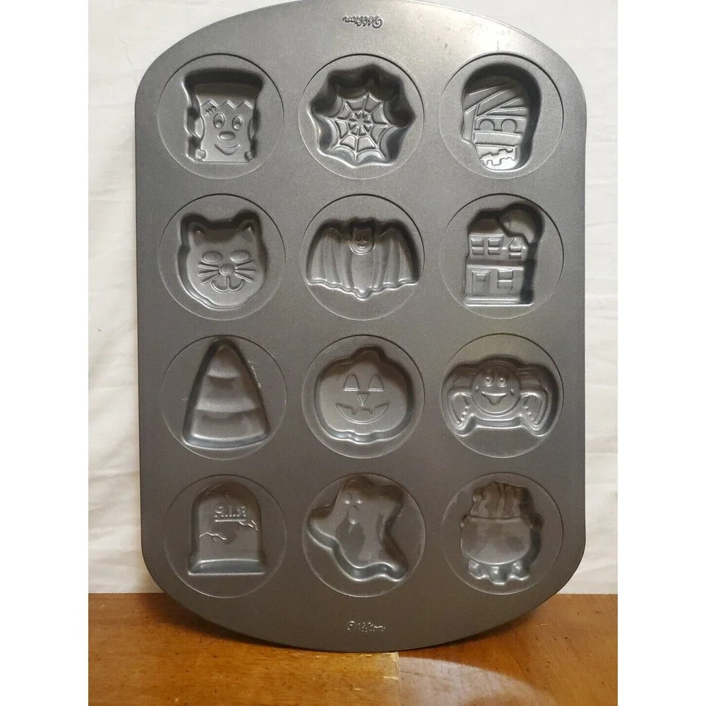 Wilton Halloween Mini Cake Cookie Pan Sheet 12 Non Stick Ghost Dracula Bat